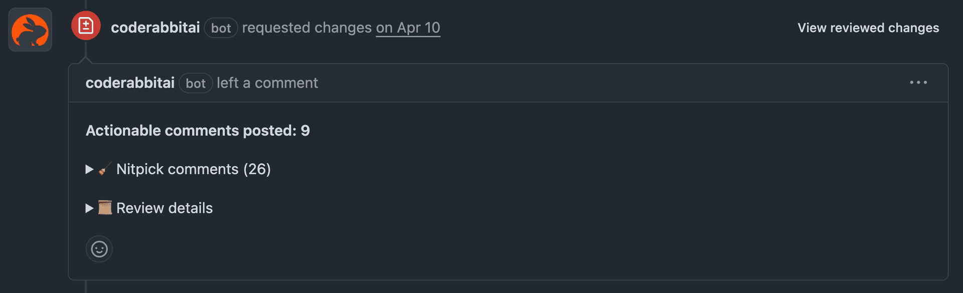 Code Rabbit reviewing our pull request